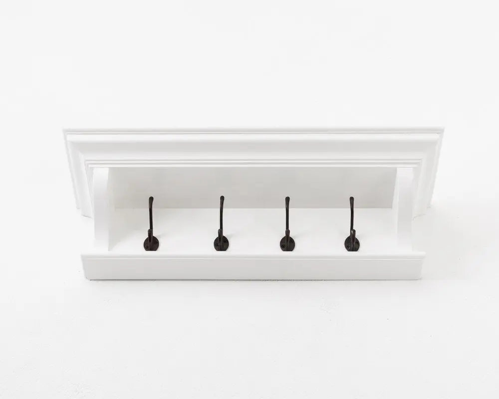 Classic White Wood Wide Four Hook Hanging Coat Rack - NOBLE HOME INTERIORS