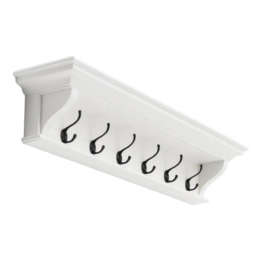 Classic White Wood Wide Six Hook Coat Rack - NOBLE HOME INTERIORS