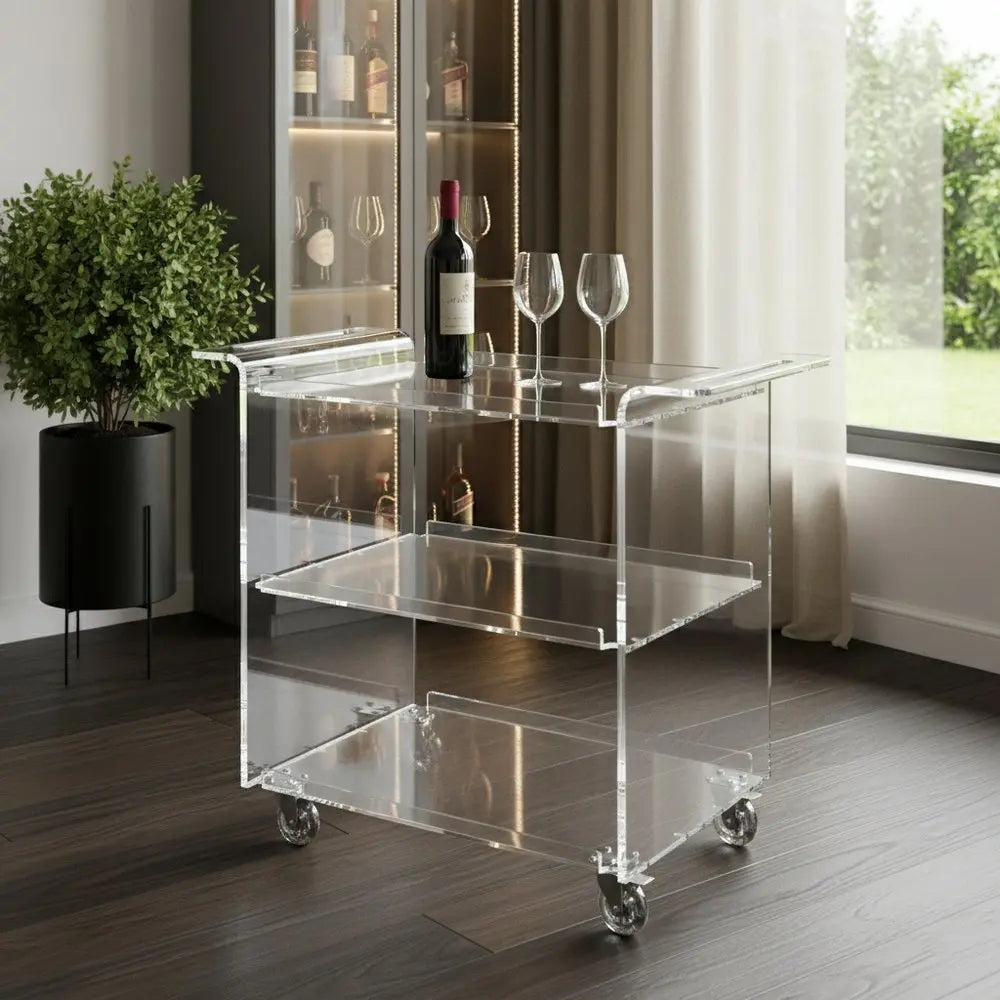 Clear Acrylic Rolling Server Bar Cart - NOBLE HOME INTERIORS