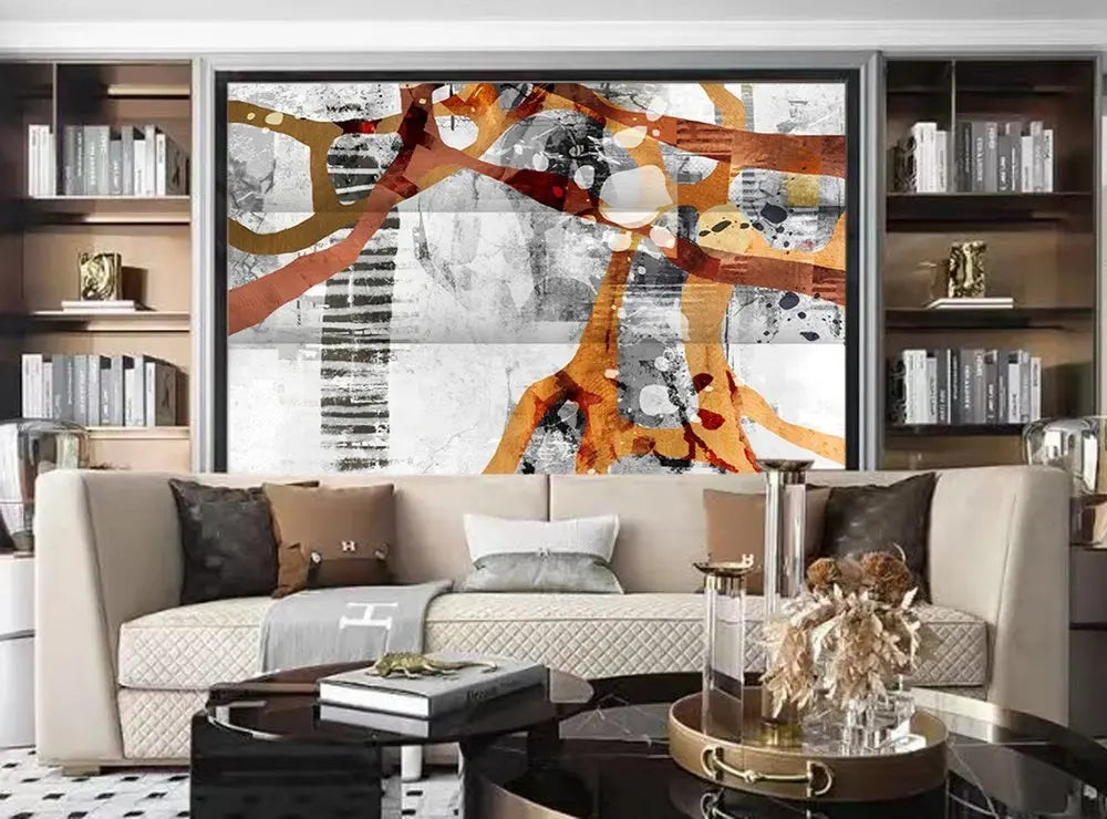 Contemporary Abstract Art Three Panel Room Divider Screen - NOBLE HOME INTERIORS