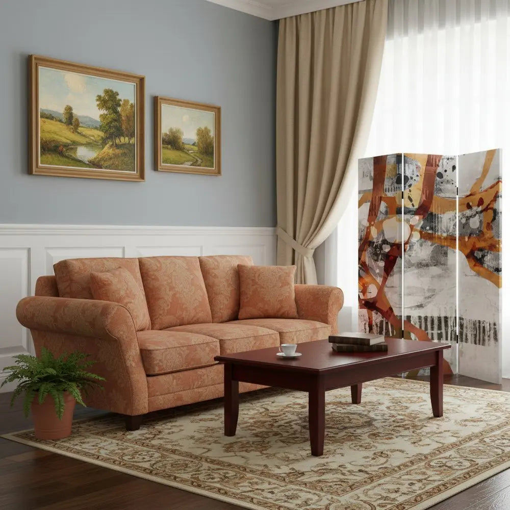 Contemporary Abstract Art Three Panel Room Divider Screen - NOBLE HOME INTERIORS