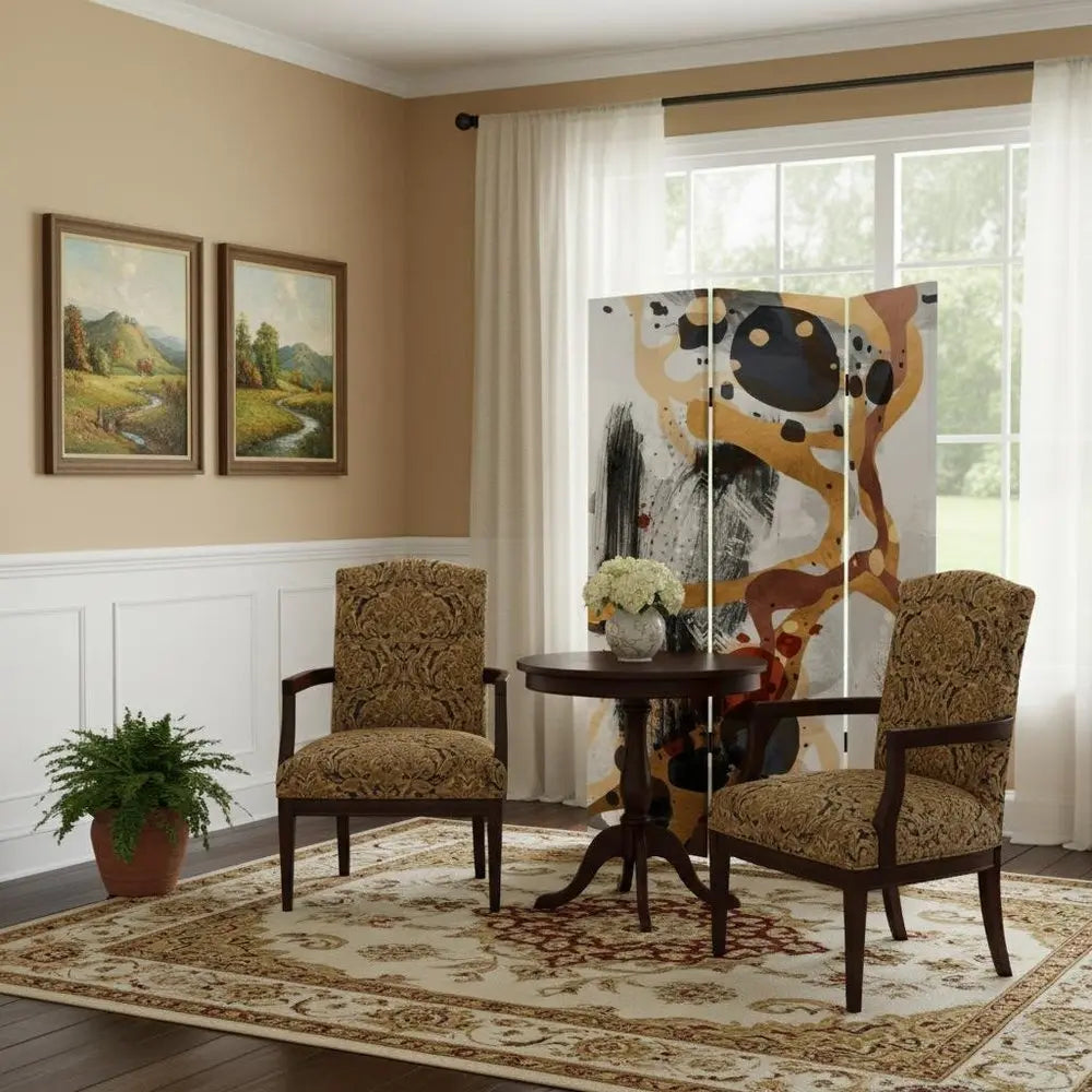 Contemporary Abstract Art Three Panel Room Divider Screen - NOBLE HOME INTERIORS