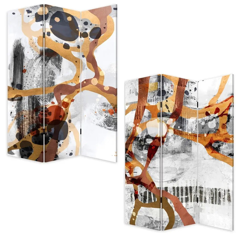 Contemporary Abstract Art Three Panel Room Divider Screen - NOBLE HOME INTERIORS