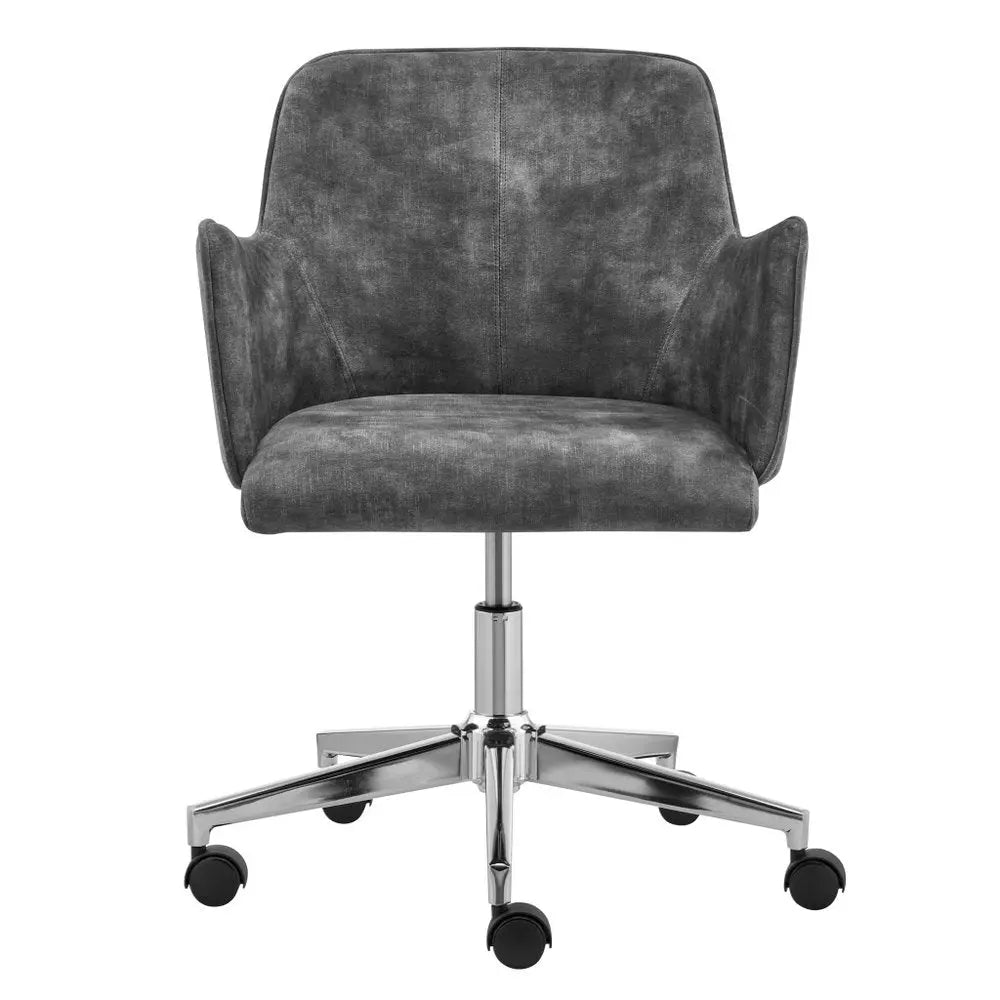 Dark Gray and Silver Velvet and Steel Adjustable Swivel Rolling Conference Office Chair - NOBLE HOME INTERIORS