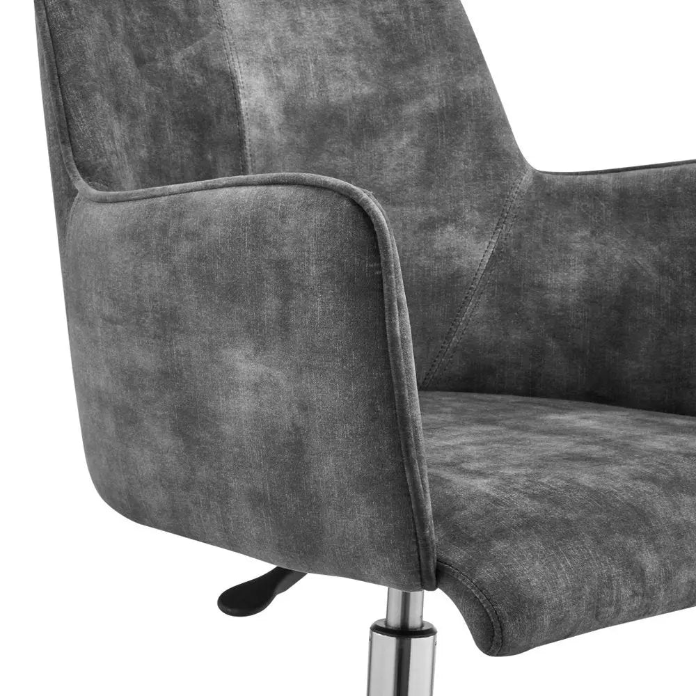 Dark Gray and Silver Velvet and Steel Adjustable Swivel Rolling Conference Office Chair - NOBLE HOME INTERIORS