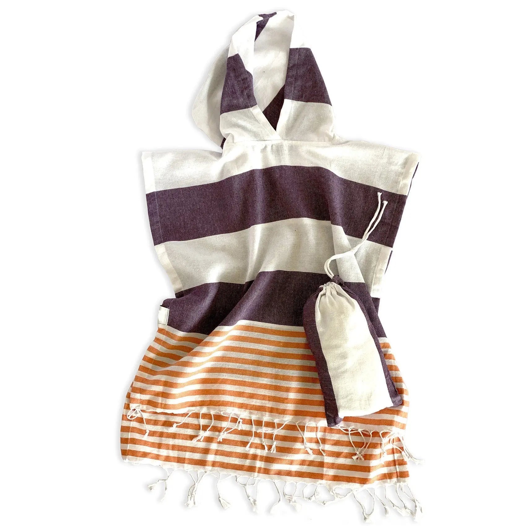 Dark Purple Orange and White Striped Design Poncho Towel - NOBLE HOME INTERIORS
