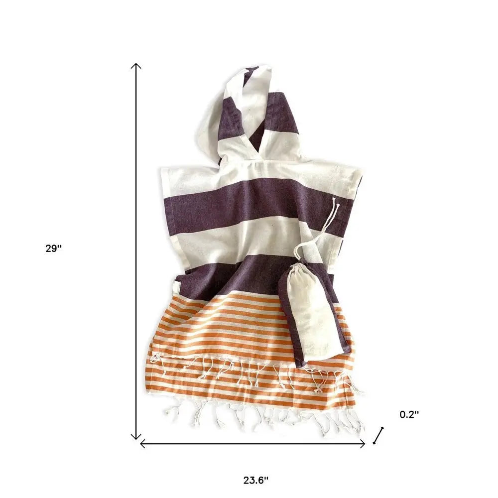 Dark Purple Orange and White Striped Design Poncho Towel - NOBLE HOME INTERIORS
