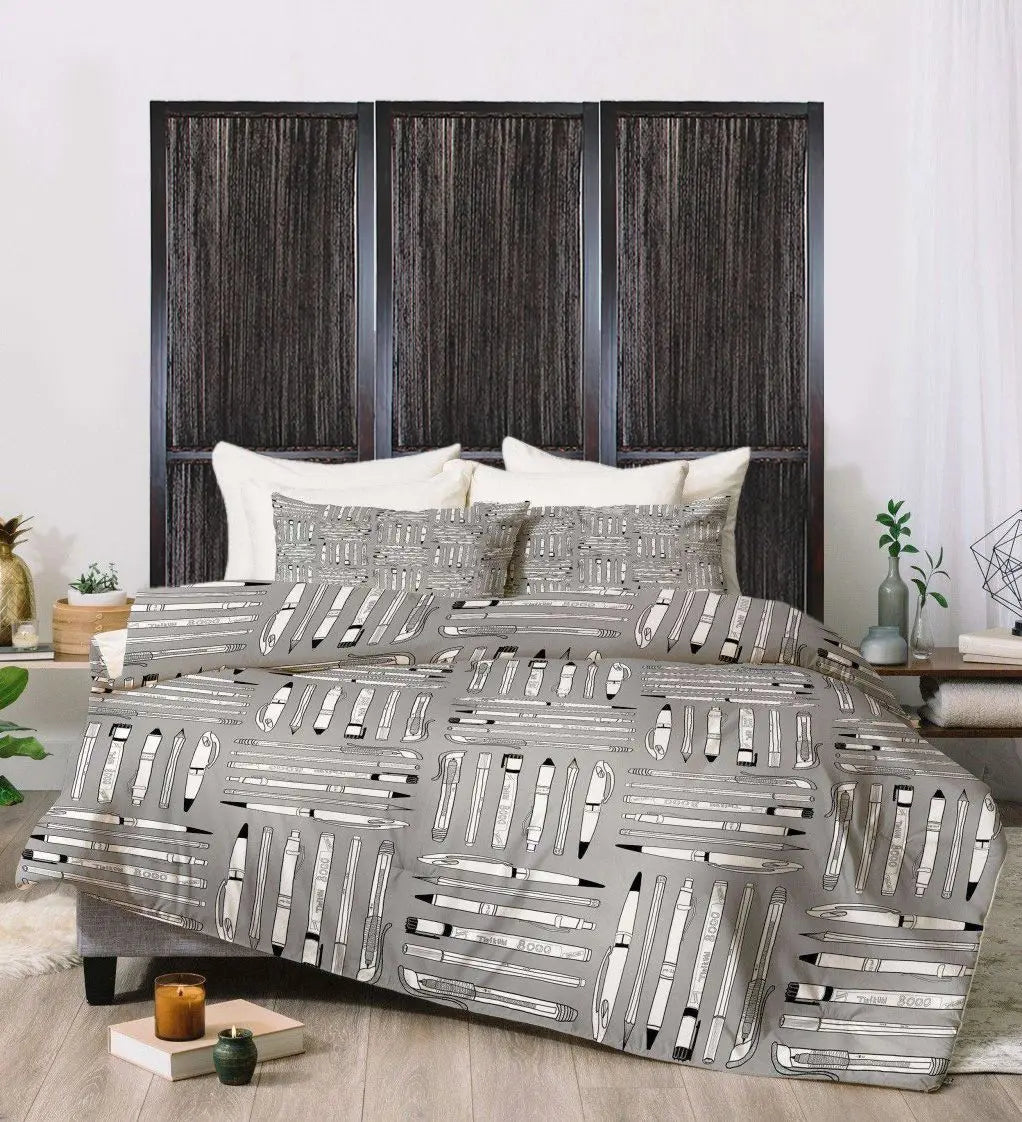 Dark Wood And Water Hyacinth 3 Panel Room Divider Screen - NOBLE HOME INTERIORS