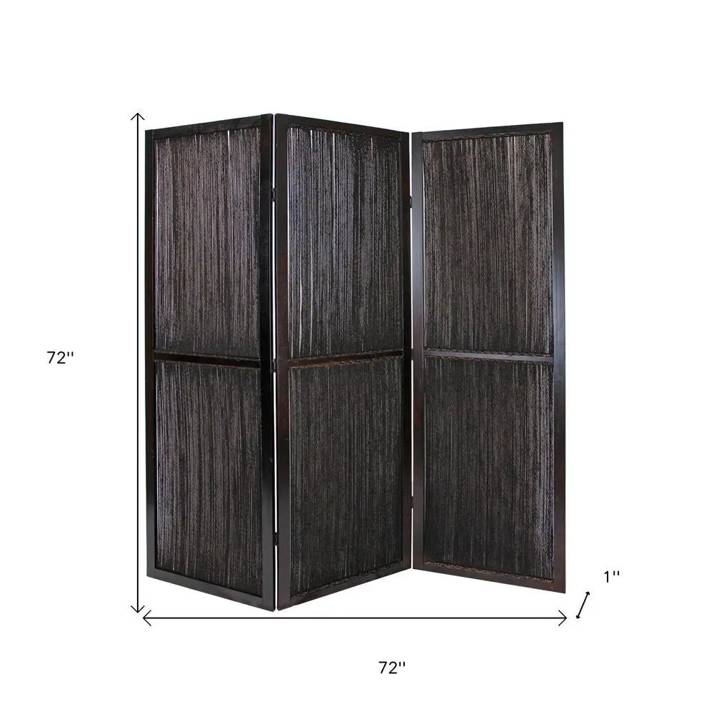 Dark Wood And Water Hyacinth 3 Panel Room Divider Screen - NOBLE HOME INTERIORS