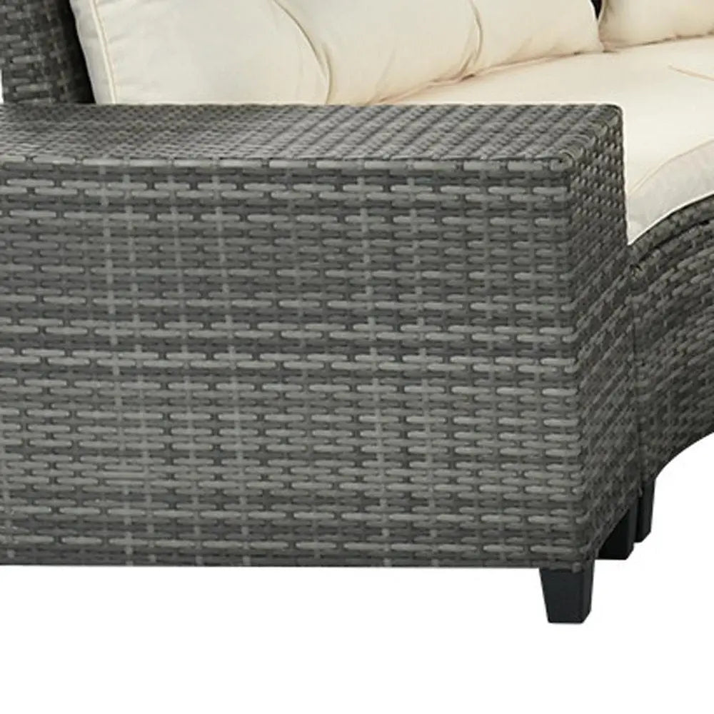 Eight Piece Gray and Beige Wicker Upholstered Cushions Sectional Seating Group With Table - NOBLE HOME INTERIORS