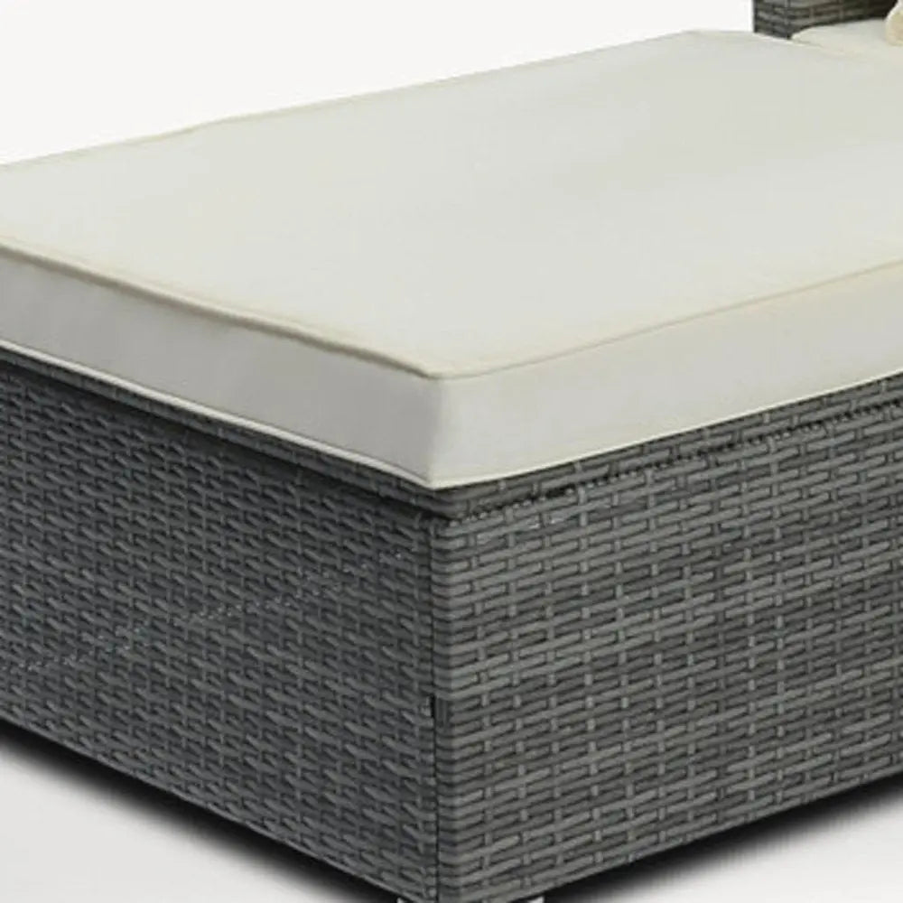 Eight Piece Gray and Beige Wicker Upholstered Cushions Sectional Seating Group With Table - NOBLE HOME INTERIORS