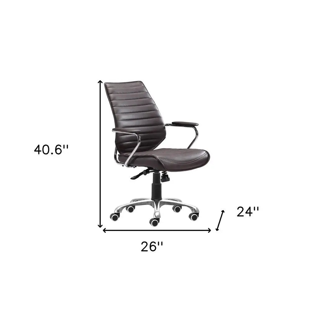 Espresso and Silver Adjustable Height Swivel Rolling Office Chair - NOBLE HOME INTERIORS