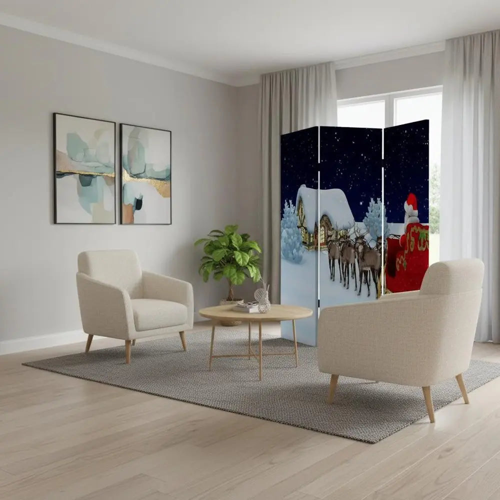 Festive Merry Christmas Three Panel Room Divider Screen - NOBLE HOME INTERIORS