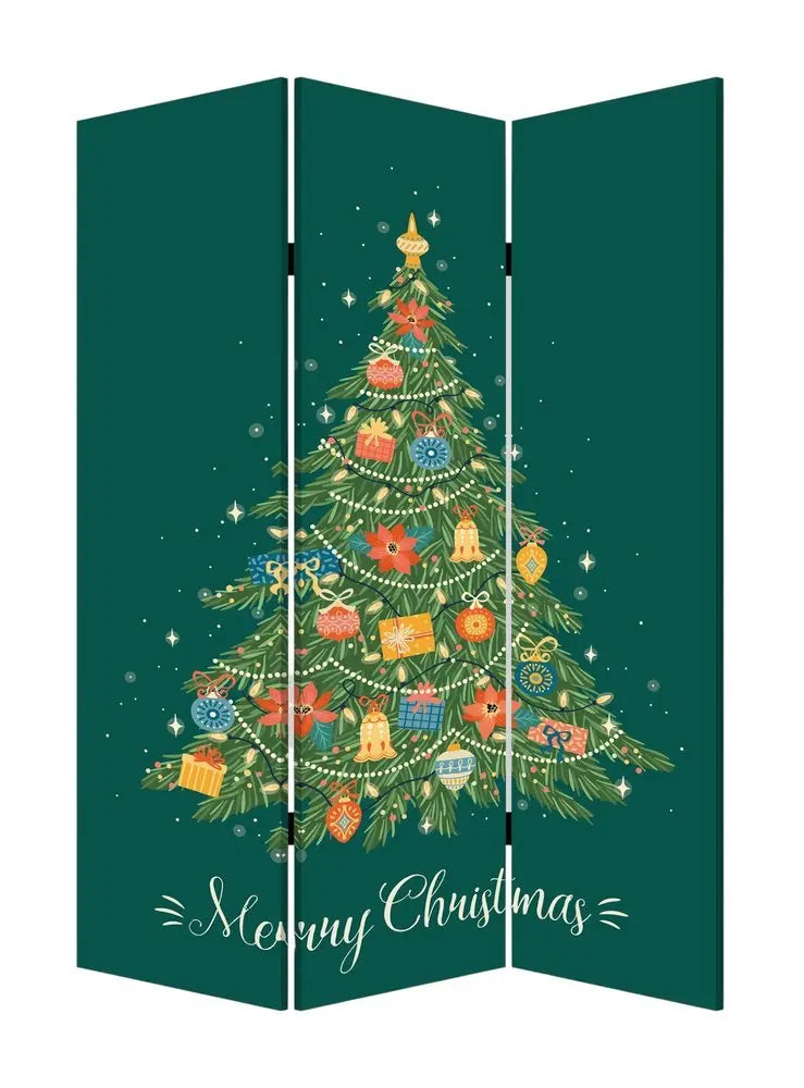Festive Merry Christmas Three Panel Room Divider Screen - NOBLE HOME INTERIORS