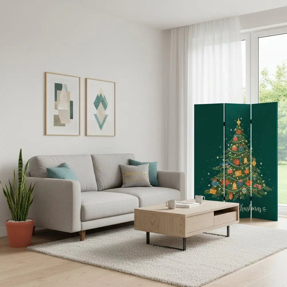 Festive Merry Christmas Three Panel Room Divider Screen - NOBLE HOME INTERIORS
