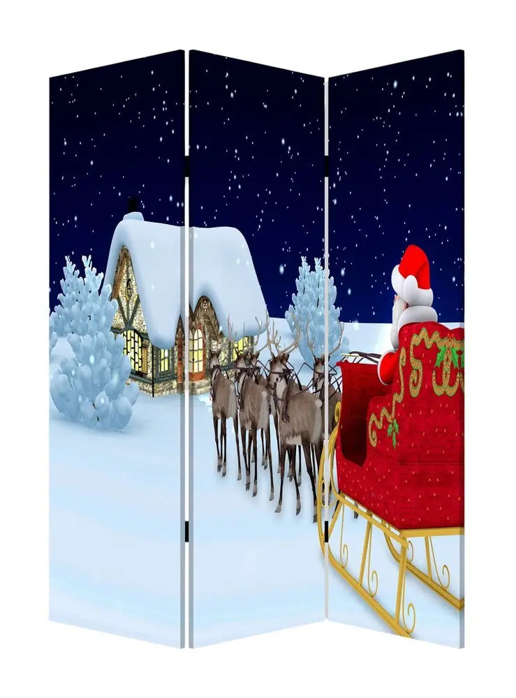 Festive Merry Christmas Three Panel Room Divider Screen - NOBLE HOME INTERIORS