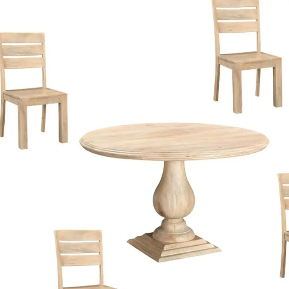 Five Piece Beige Round Solid Wood Dining Set with Four Chairs - NOVA HOME FURNITURE