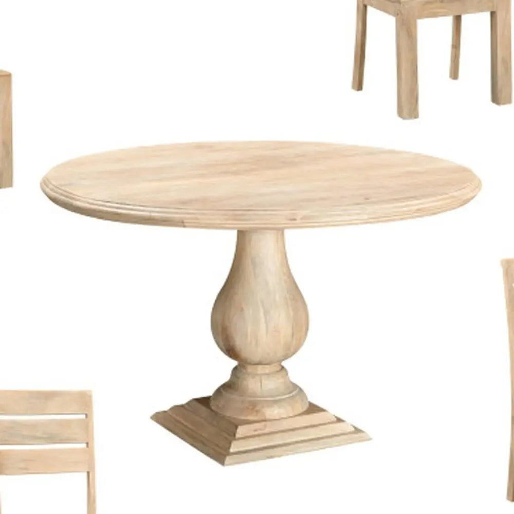 Five Piece Beige Round Solid Wood Dining Set with Four Chairs - NOVA HOME FURNITURE