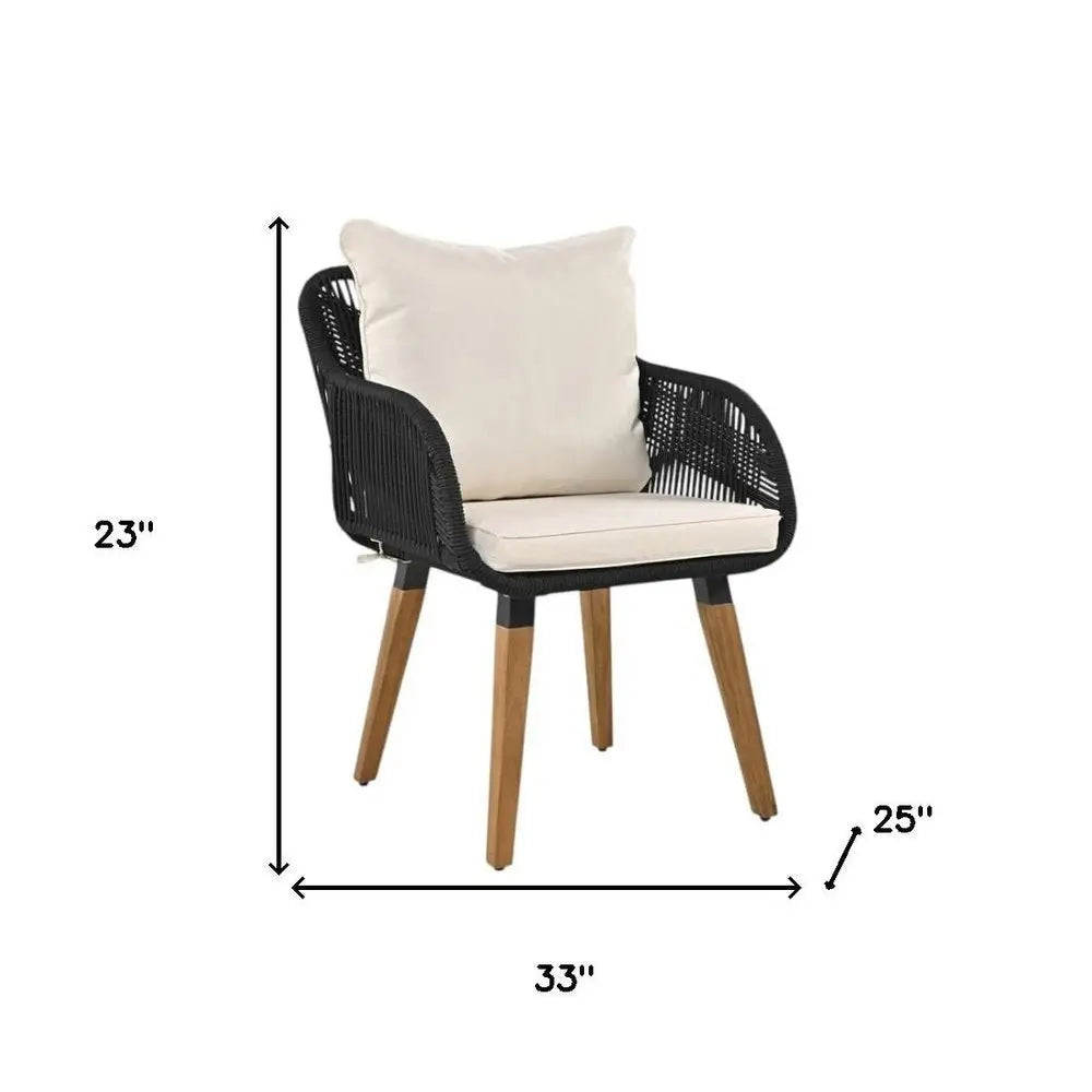 Five Piece Black and Beige Wicker Upholstered Cushions Two Person Seating Group With Table - NOBLE HOME INTERIORS