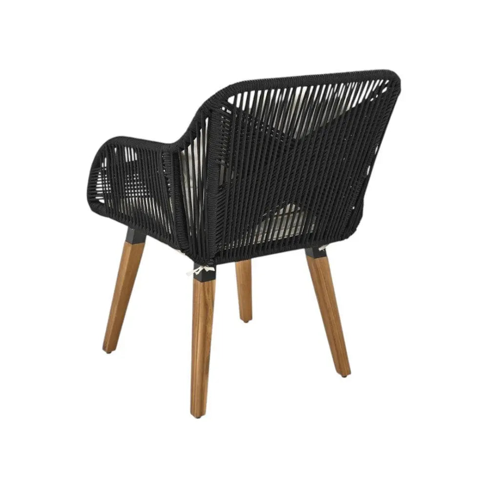 Five Piece Black and Beige Wicker Upholstered Cushions Two Person Seating Group With Table - NOBLE HOME INTERIORS