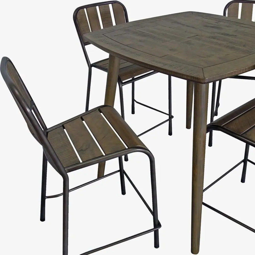 Five Piece Brown and Black Square Solid Wood Dining Set with Four Chairs - NOVA HOME FURNITURE