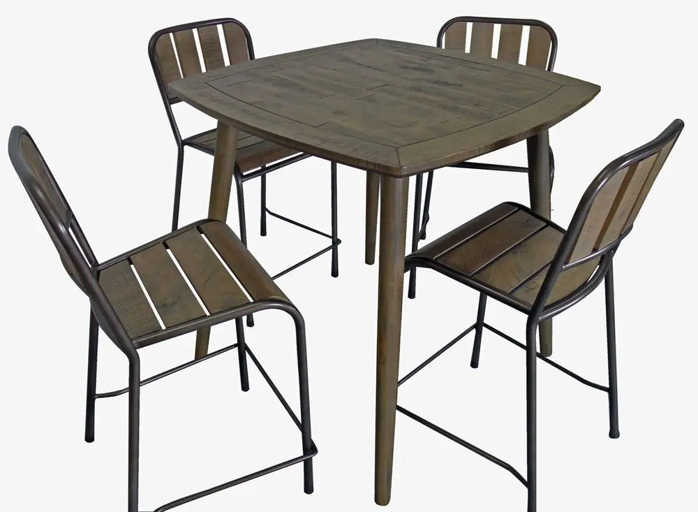 Five Piece Brown and Black Square Solid Wood Dining Set with Four Chairs - NOVA HOME FURNITURE
