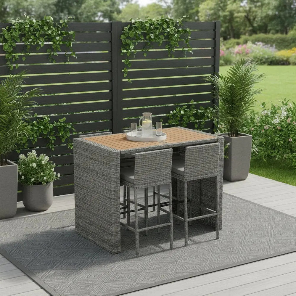 Five Piece Brown and Gray Solid Wood Dining Set with Four Chairs - NOBLE HOME INTERIORS