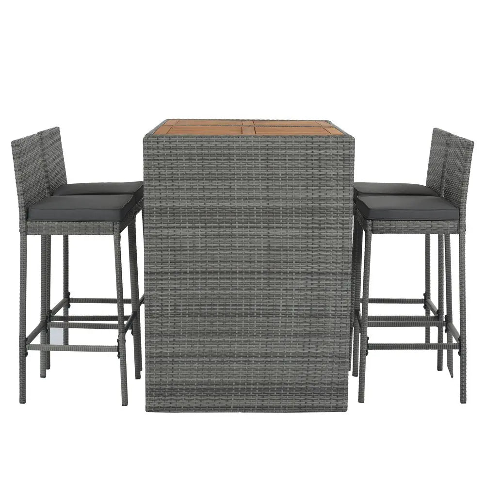 Five Piece Brown and Gray Solid Wood Dining Set with Four Chairs - NOBLE HOME INTERIORS
