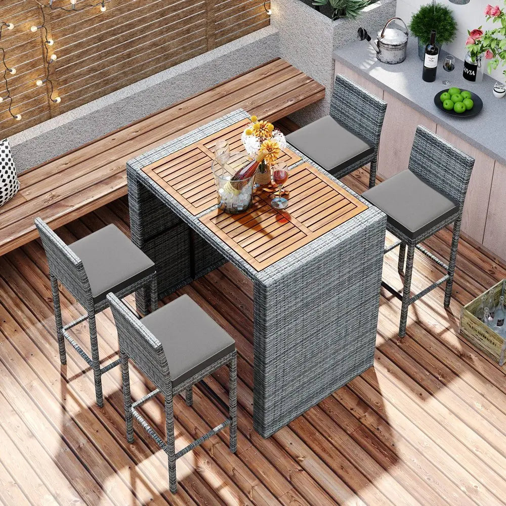 Five Piece Brown and Gray Solid Wood Dining Set with Four Chairs - NOBLE HOME INTERIORS