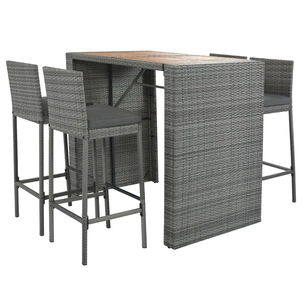 Five Piece Brown and Gray Solid Wood Dining Set with Four Chairs - NOBLE HOME INTERIORS