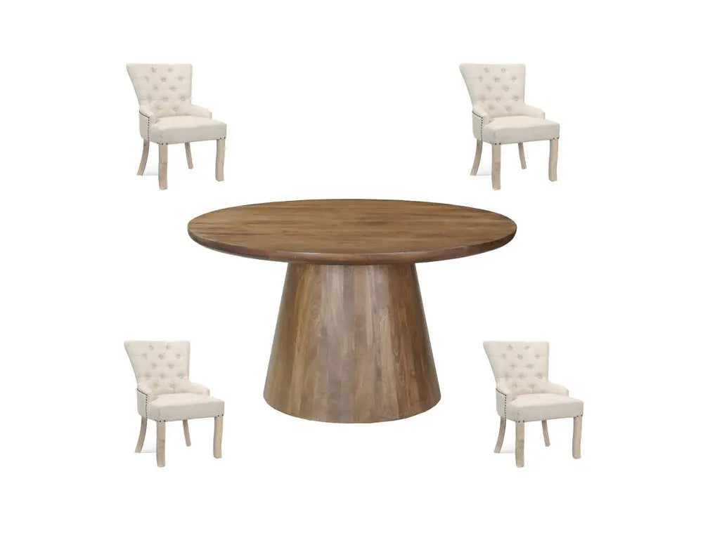 Five Piece Brown Round Solid Wood Dining Set with Four Chairs - NOVA HOME FURNITURE