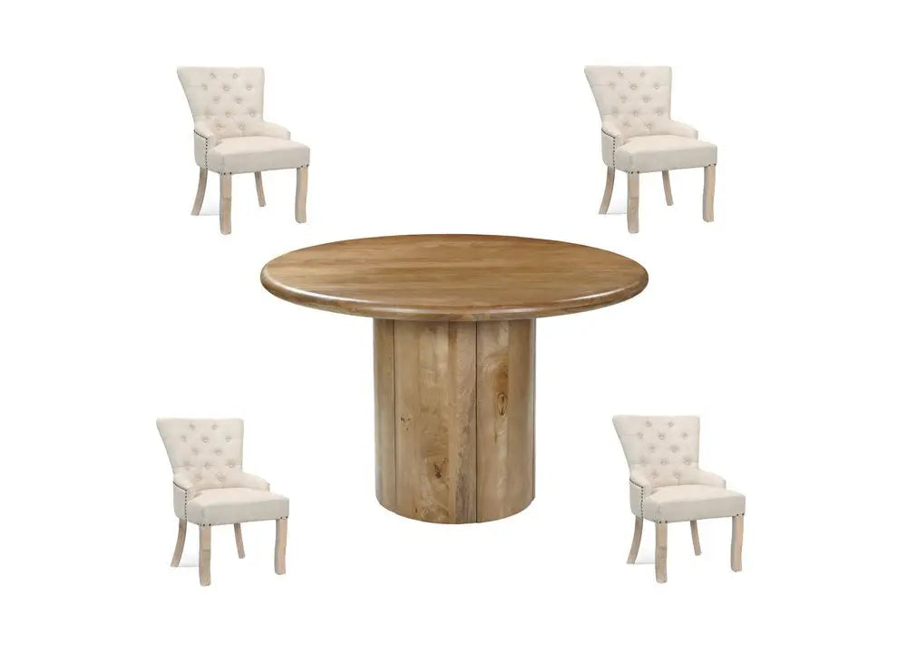 Five Piece Brown Round Solid Wood Dining Set with Four Chairs - NOVA HOME FURNITURE