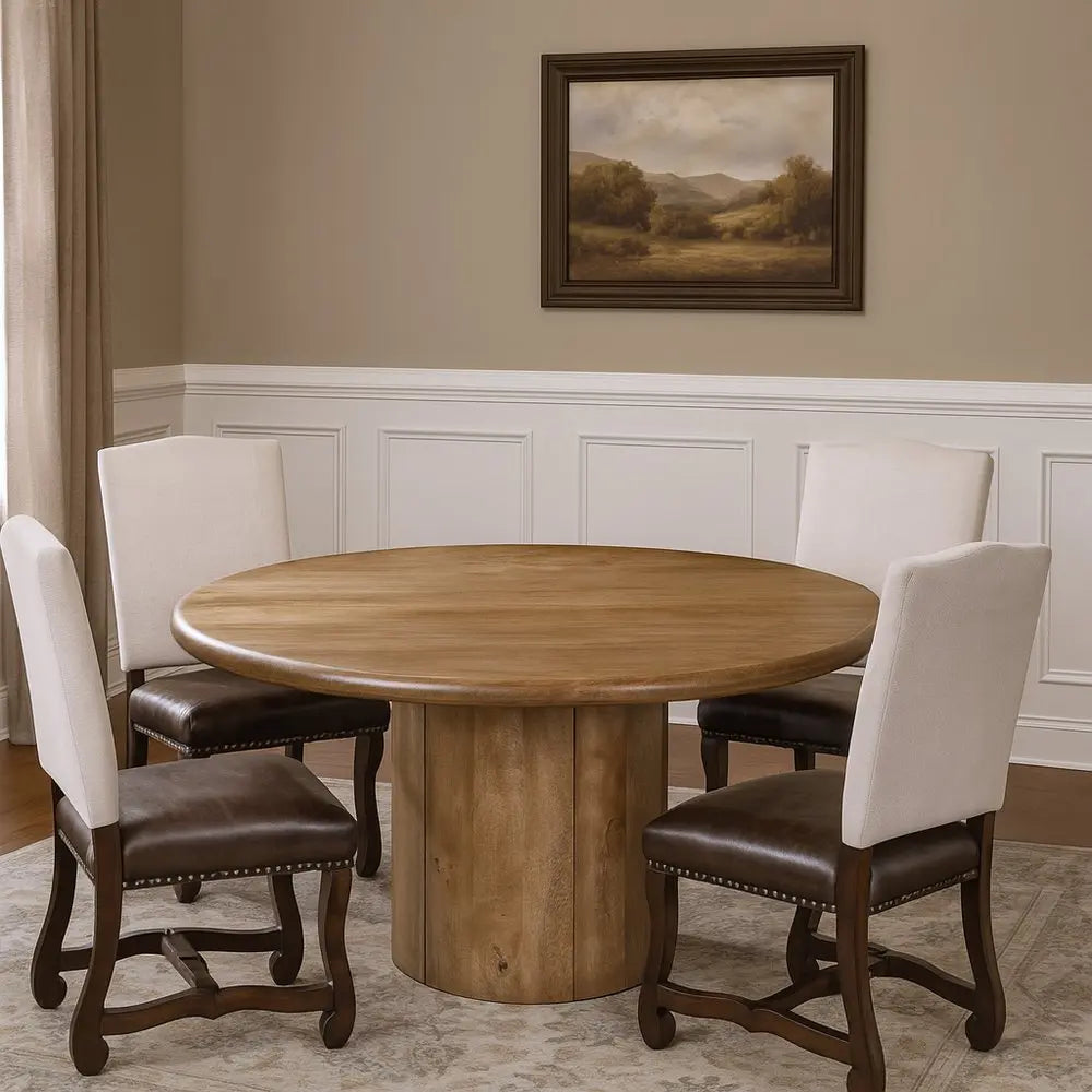 Five Piece Brown Round Solid Wood Dining Set with Four Chairs - NOVA HOME FURNITURE