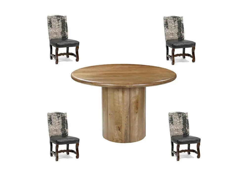 Five Piece Brown Round Solid Wood Dining Set with Four Chairs - NOVA HOME FURNITURE
