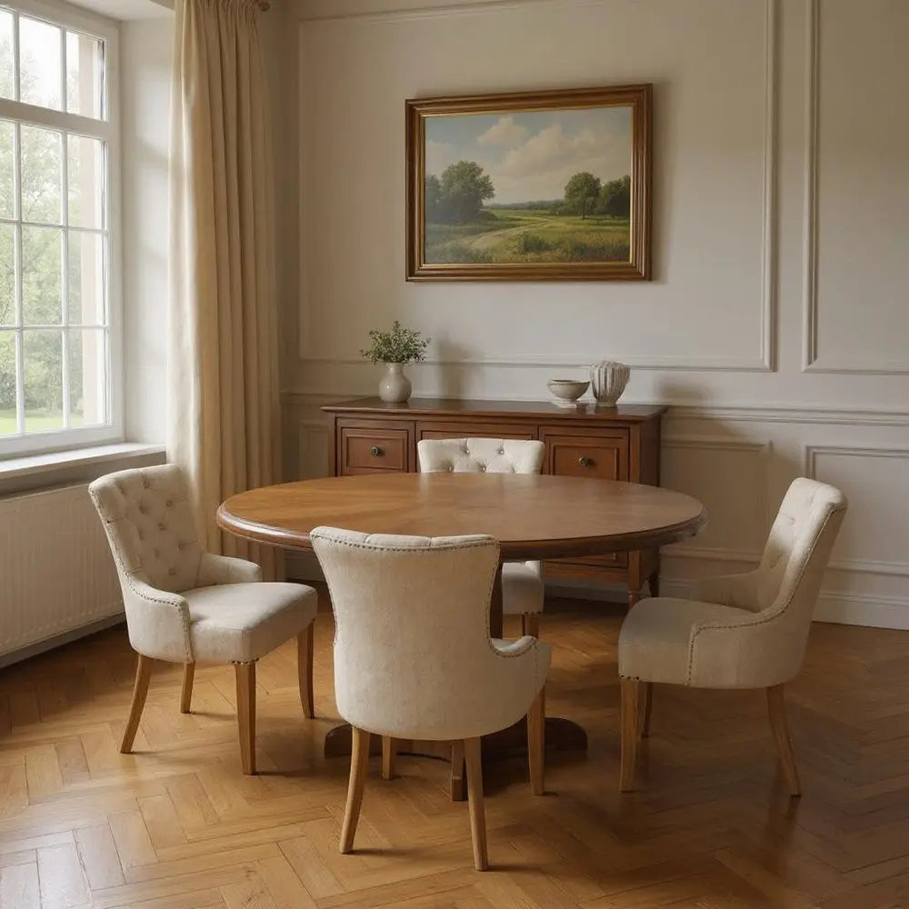 Five Piece Brown Round Solid Wood Dining Set with Four Chairs - NOVA HOME FURNITURE