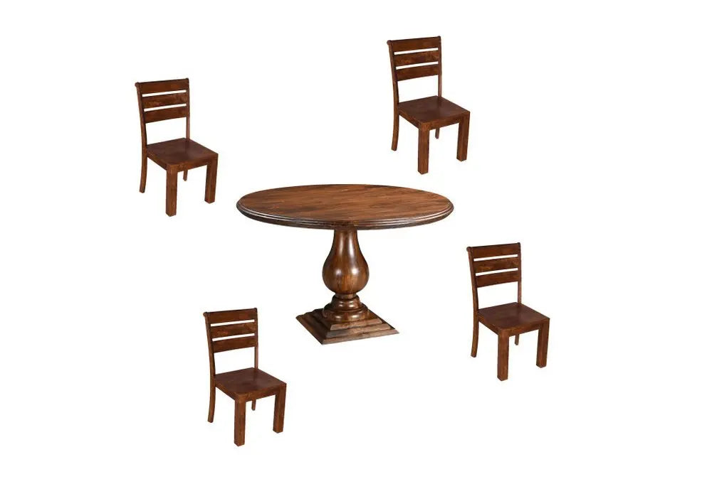 Five Piece Brown Round Solid Wood Dining Set with Four Chairs - NOVA HOME FURNITURE
