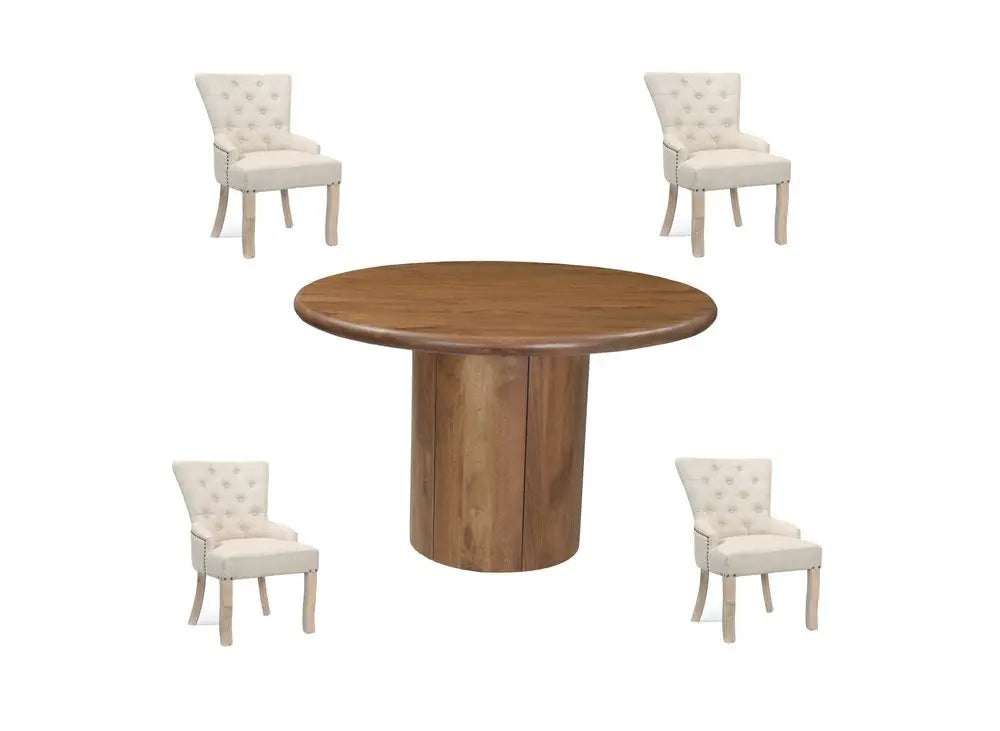 Five Piece Brown Round Solid Wood Dining Set with Four Chairs - NOVA HOME FURNITURE