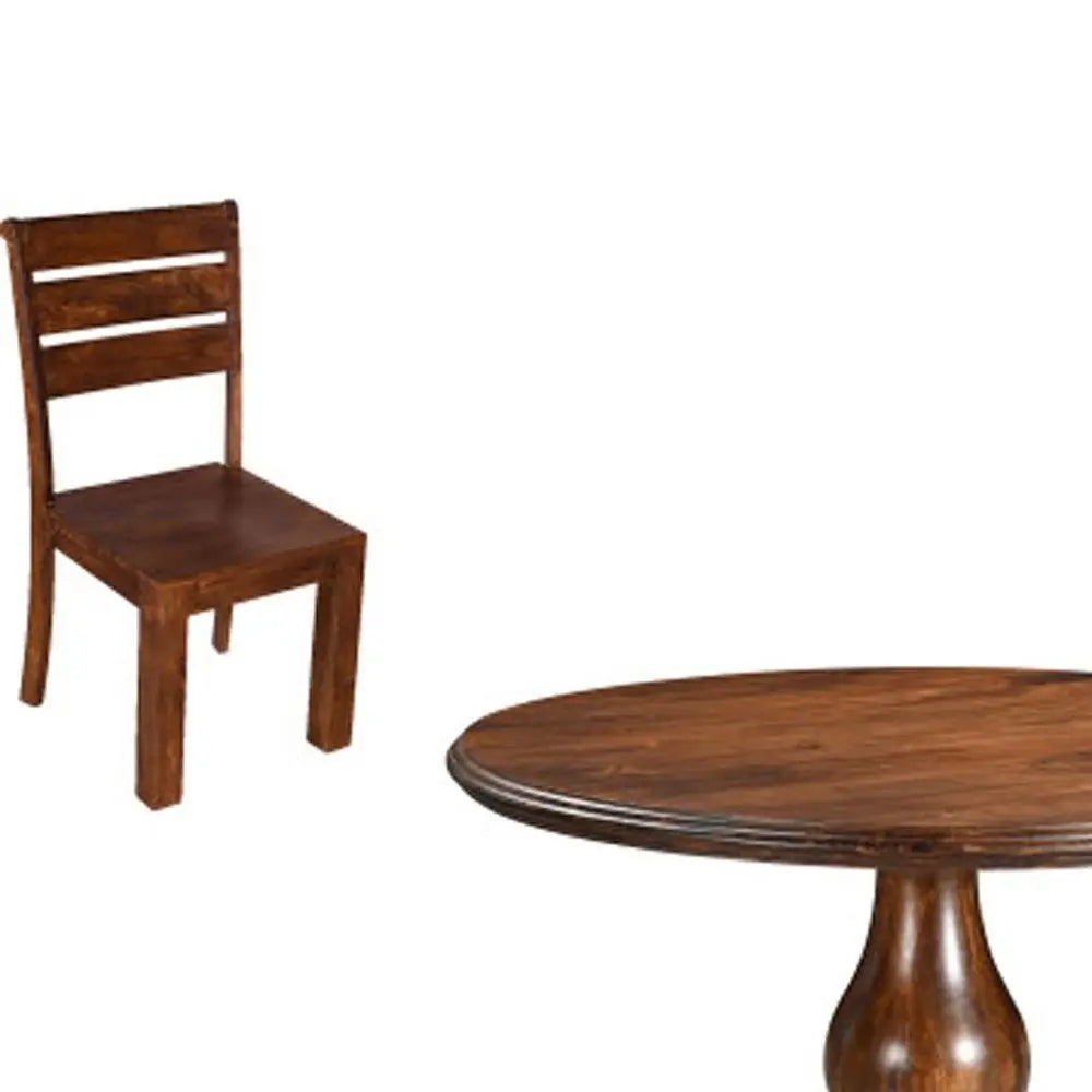Five Piece Brown Round Solid Wood Dining Set with Four Chairs - NOVA HOME FURNITURE