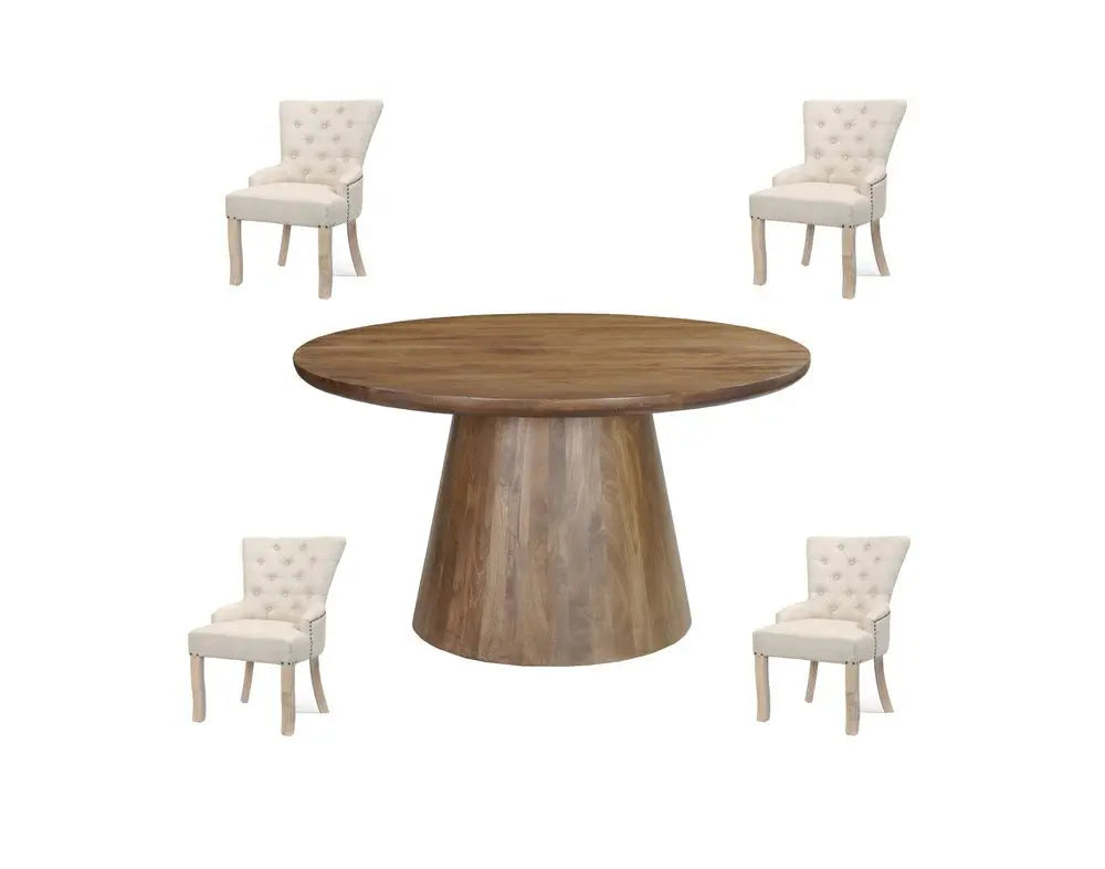 Five Piece Brown Round Solid Wood Dining Set with Four Chairs - NOVA HOME FURNITURE