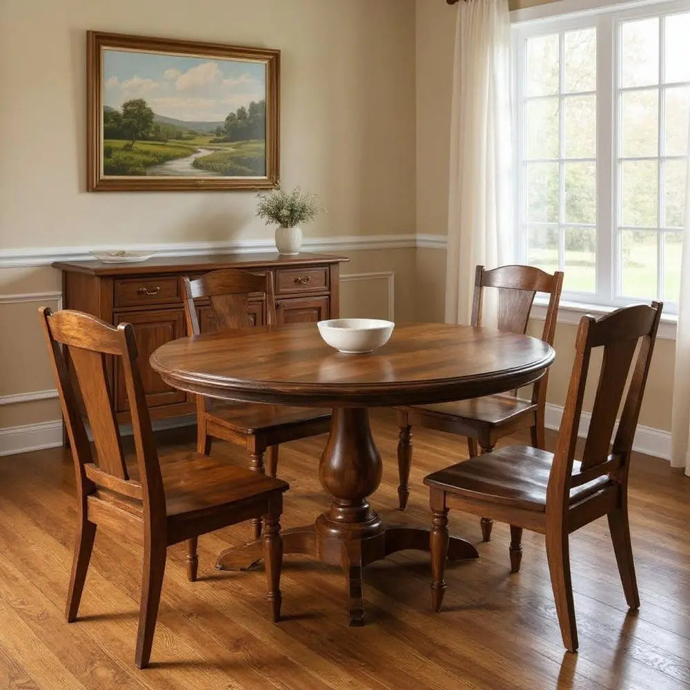 Five Piece Brown Round Solid Wood Dining Set with Four Chairs - NOVA HOME FURNITURE