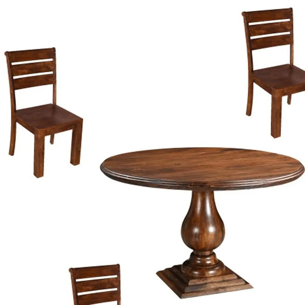 Five Piece Brown Round Solid Wood Dining Set with Four Chairs - NOVA HOME FURNITURE