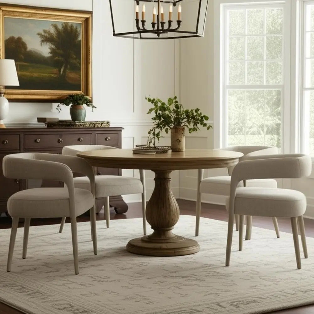 Five Piece Dark Brown Round Solid Wood Dining Set with Four Chairs - NOVA HOME FURNITURE