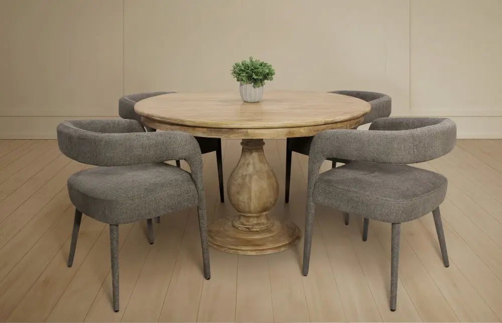 Five Piece Dark Brown Round Solid Wood Dining Set with Four Chairs - NOVA HOME FURNITURE