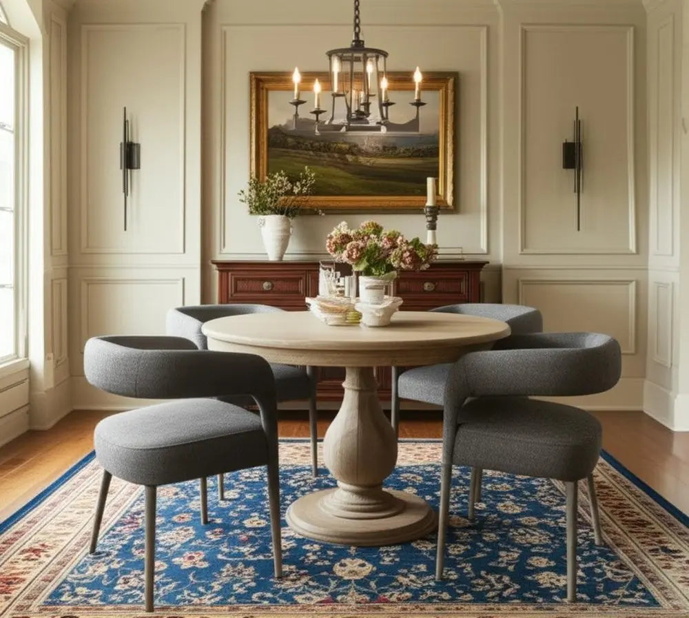 Five Piece Dark Brown Round Solid Wood Dining Set with Four Chairs - NOVA HOME FURNITURE