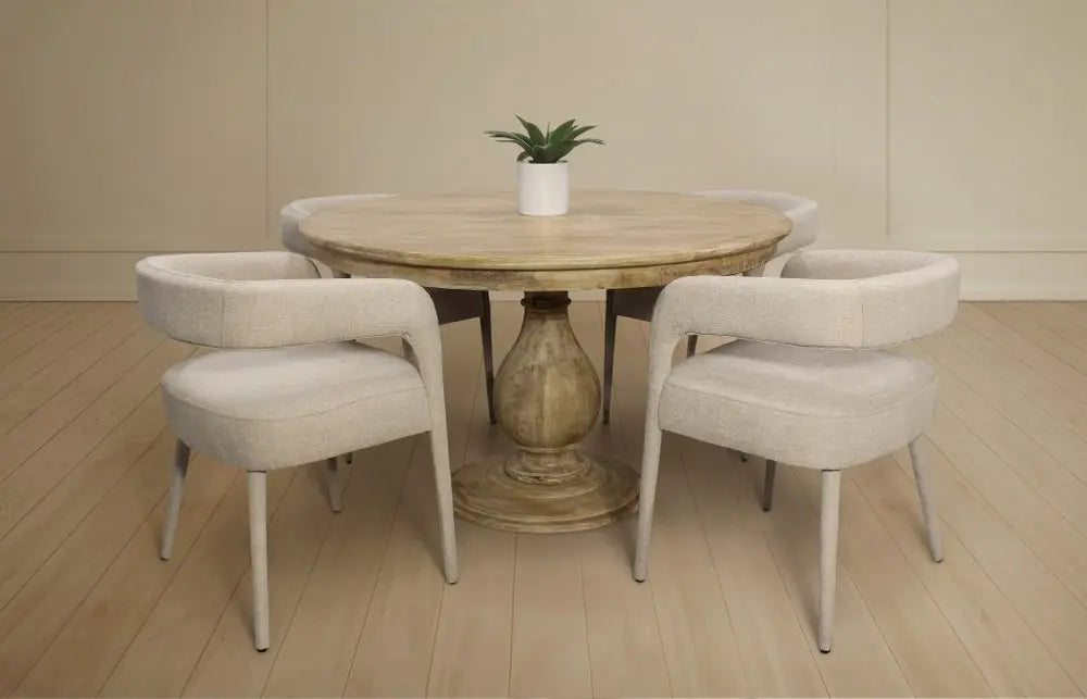 Five Piece Dark Brown Round Solid Wood Dining Set with Four Chairs - NOVA HOME FURNITURE