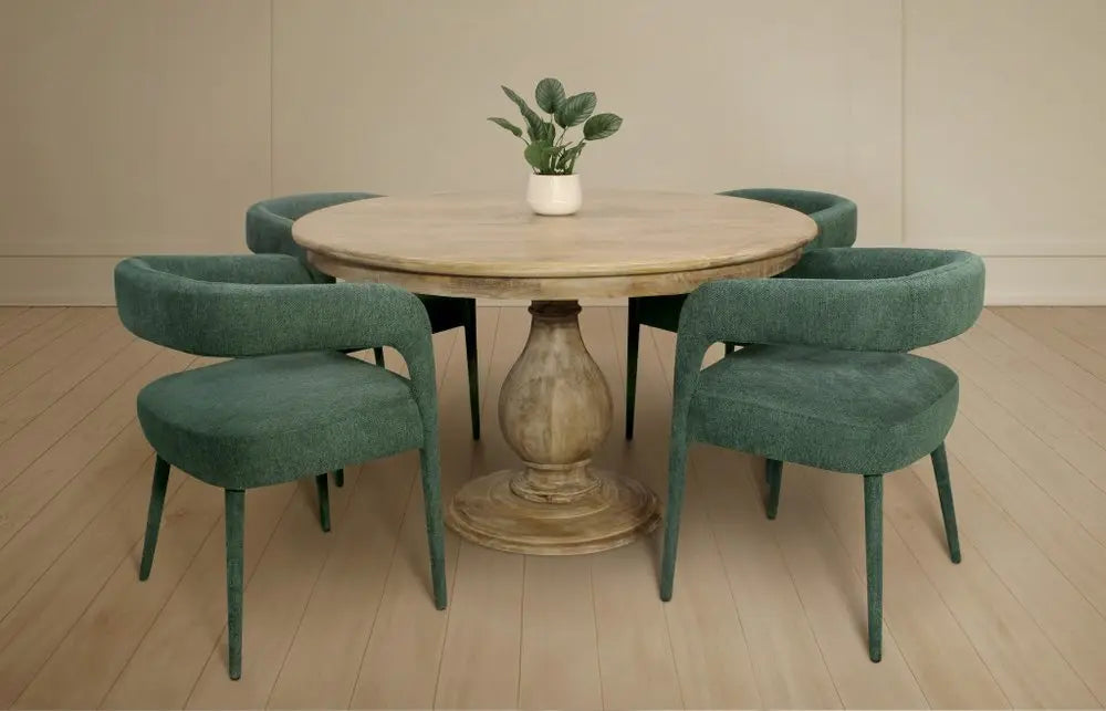 Five Piece Dark Brown Round Solid Wood Dining Set with Four Chairs - NOVA HOME FURNITURE