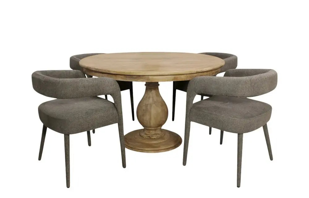 Five Piece Dark Brown Round Solid Wood Dining Set with Four Chairs - NOVA HOME FURNITURE