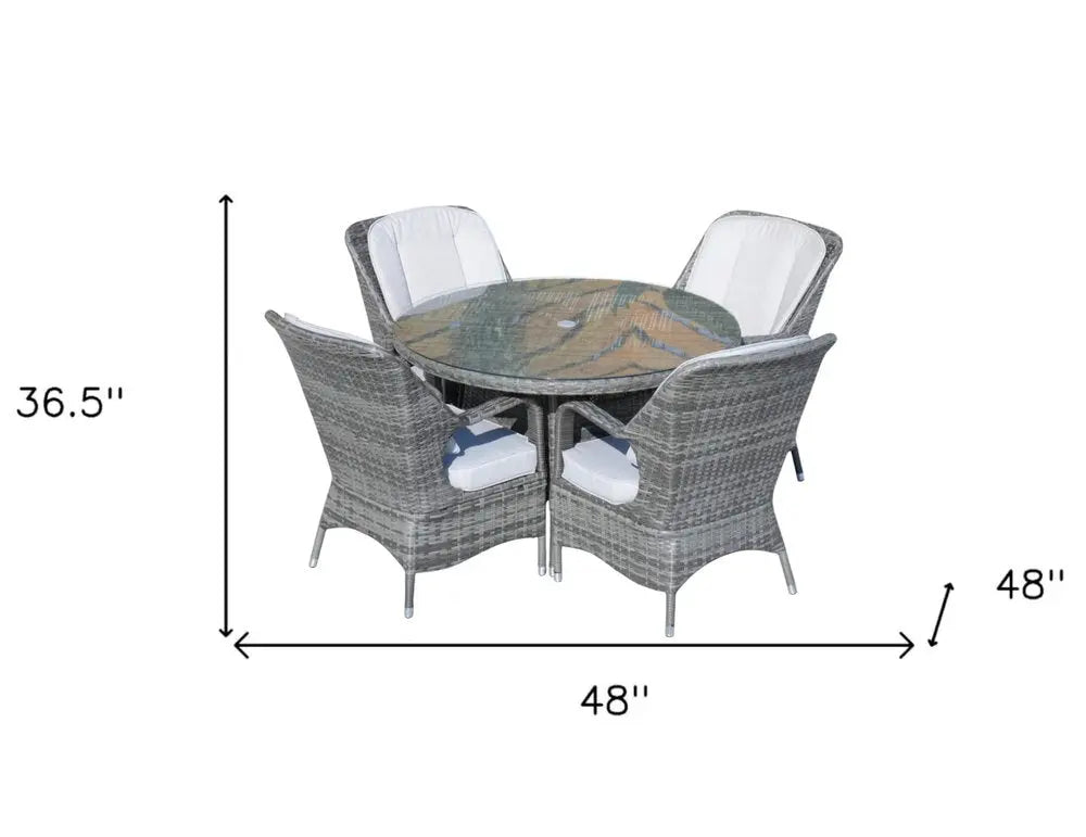 Five Piece Gray Round Glass Dining Set - NOBLE HOME INTERIORS