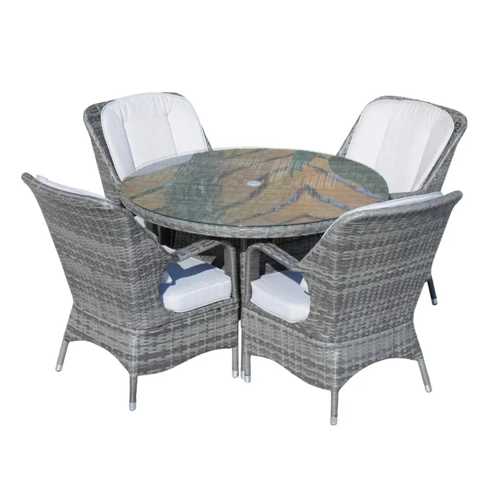 Five Piece Gray Round Glass Dining Set - NOBLE HOME INTERIORS