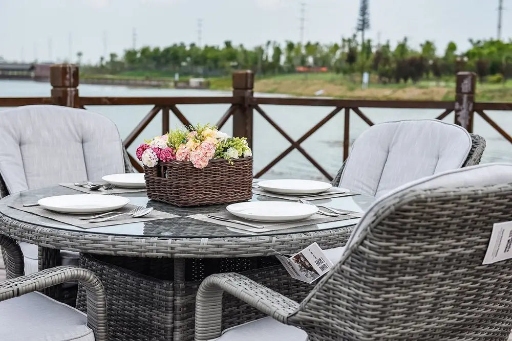 Five Piece Gray Round Glass Dining Set - NOBLE HOME INTERIORS